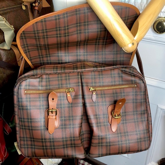 WRALPH LAUREN Tartan Plaid Laptop Briefcase Crossbody Messenger Bag RARE - Picture 4 of 17